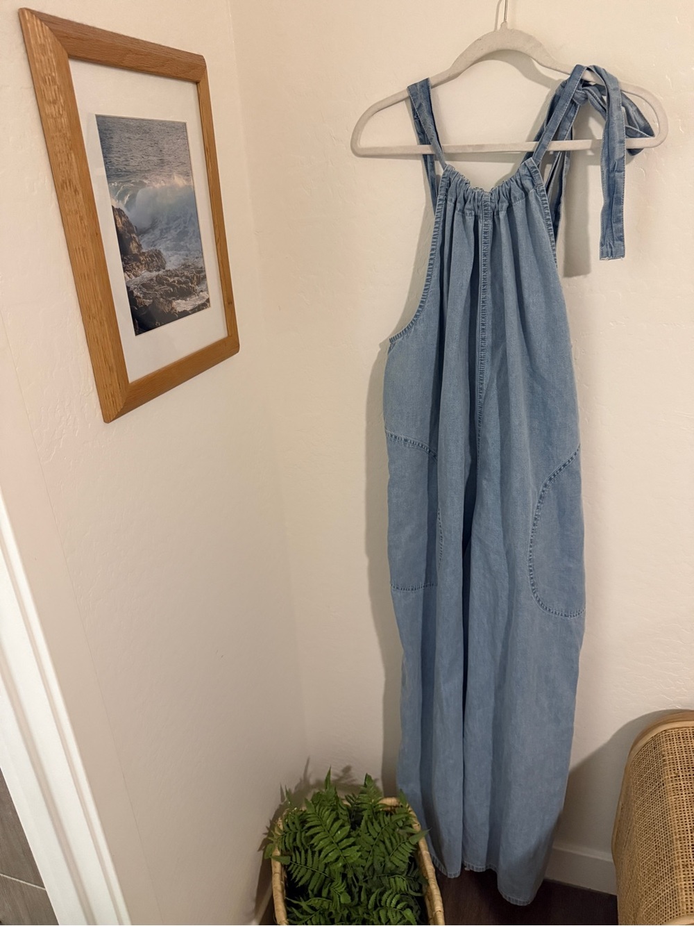 Free People Light Blue Denim Wide-Leg Jumpsuit - Picture 3 of 7